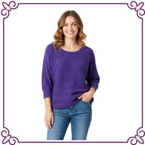 Banana Republic Purple 3/4 Sleeve Round Neck Cotton Blend Sweater Size Large